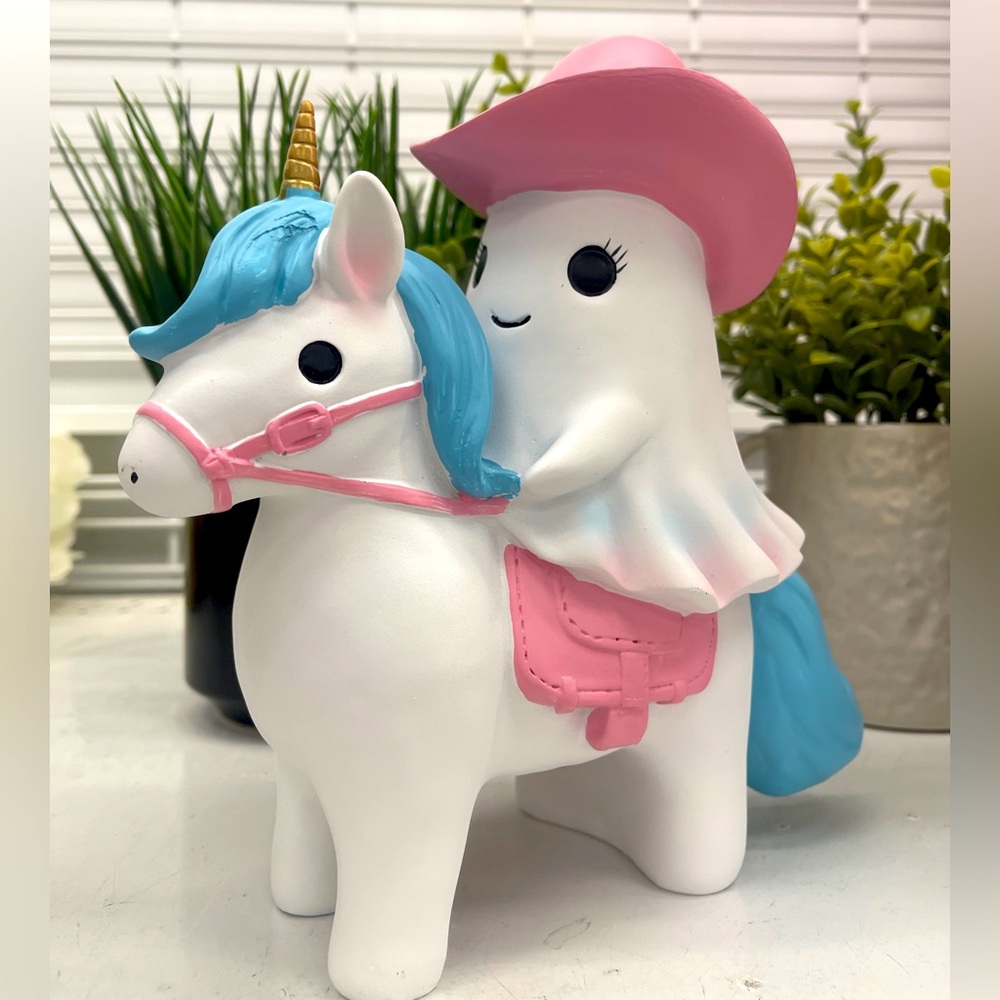 Pink Halloween Cowgirl Ghost Riding Unicorn Pastel 👻🩷🦄 Resin Tabletop Decor NWT